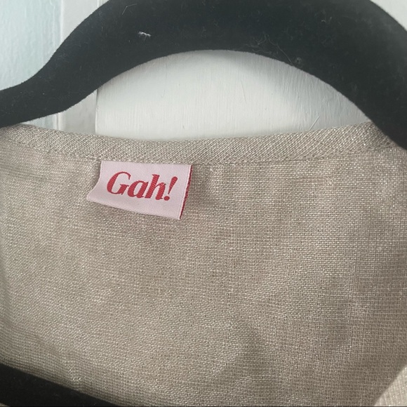 Lisa Says Gah Gold Puff Sleeve Linen Top - Picture 7 of 11